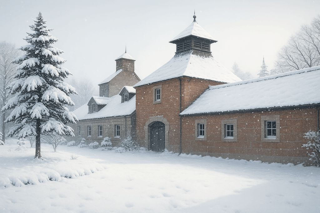 A historic Japanese whisky distillery nestled in the scenic mountains